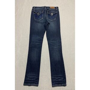 VGS Jeans Womens Size 6 Blue Denim Whiskers‎ Stretch Flap Pockets Embroidered